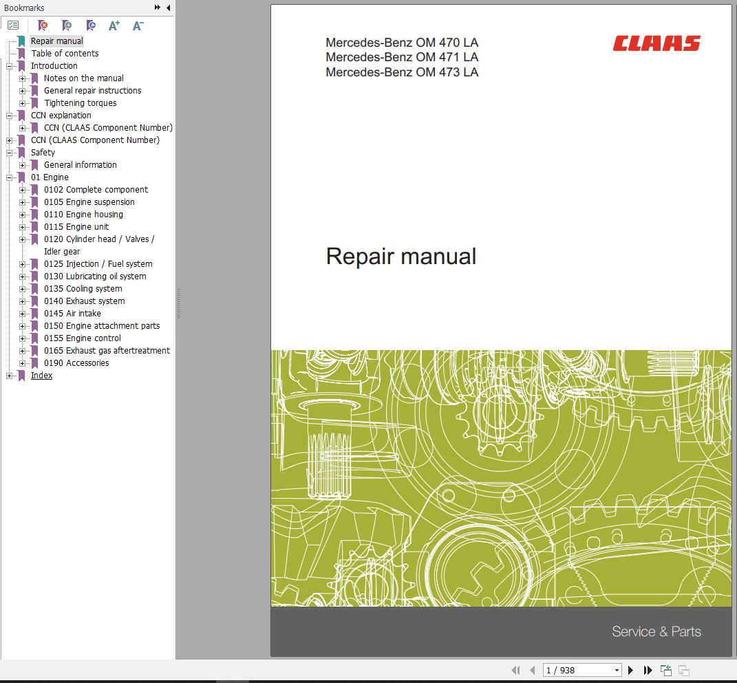 Claas Mercedes Benz Engine OM470LA OM471LA OM473LA Repair Manual 00 0300 667 8
