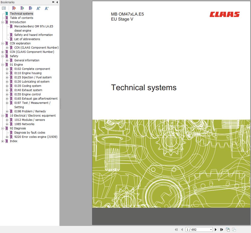 Claas Mercedes Benz Engine OM47xLA.E5 EU Stage V Technical Systems 00 0303 118 1