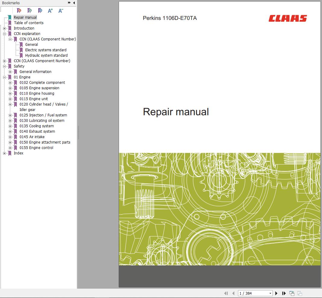 Claas Perkins Engine 1106D E70TA Repair Manual 00 0302 335 1