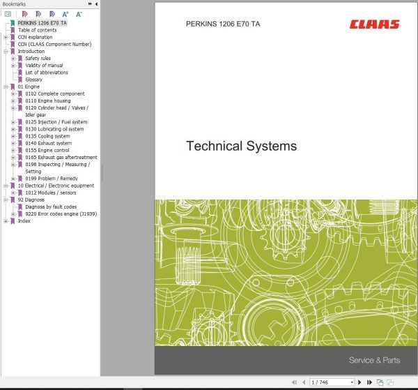 Claas Perkins Engine 1206 E70 TA Technical Systems 00 0301 040 0