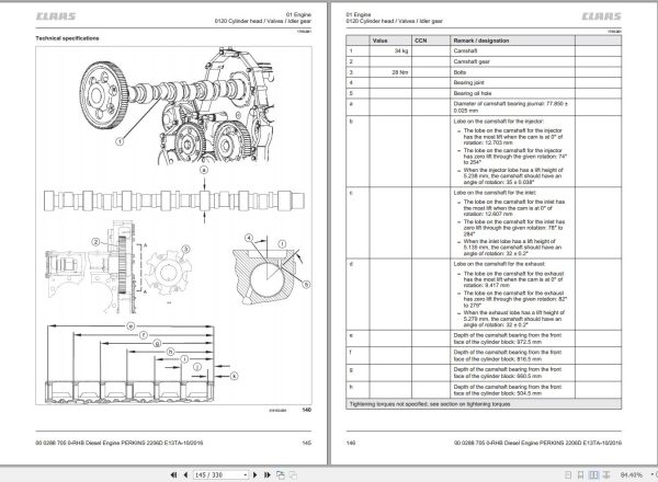 Claas Perkins Engine 2206D E13TA Repair Manual 00 0288 705 0 1