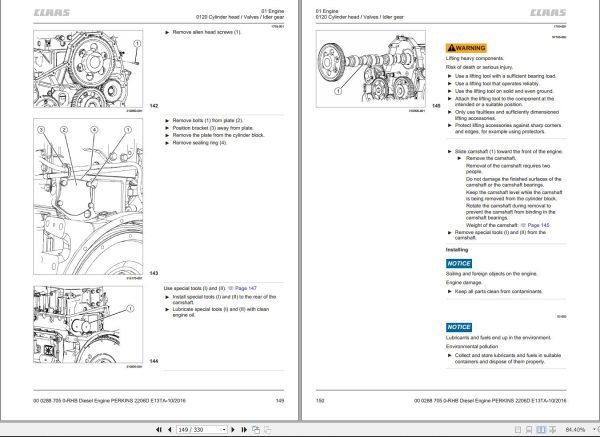 Claas Perkins Engine 2206D E13TA Repair Manual 00 0288 705 0 2