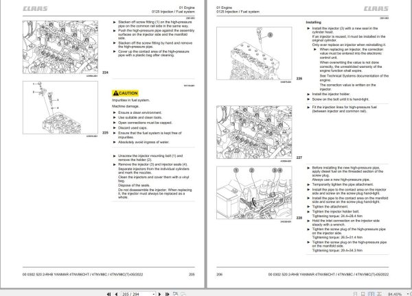 Claas Yanmar Engine 4TNV88C 4TNV86CHT 4TNV98C 4TNV98CT Repair Manual 00 0302 520 2 2