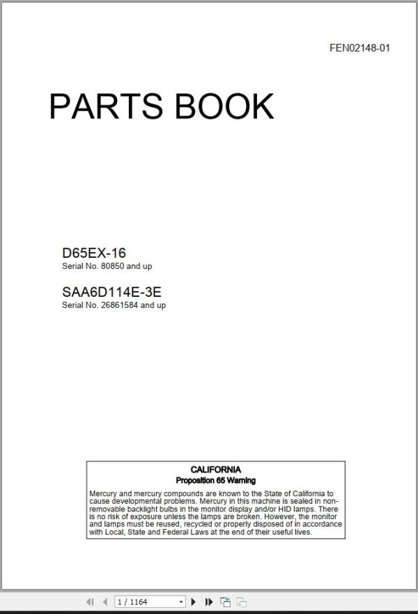 Komatsu Crawler Dozers D65EX 16 Parts Book FEN02148 01