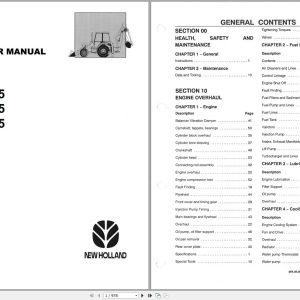 Newholland Backhoe Loader NH75 NH85 NH95 Repair Manual 6045600100