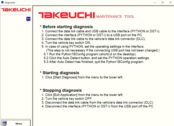 Takeuchi DiagMaster Ver.4.1.1 2023 LEVEL 9 Engineering Maintenance Tool 1