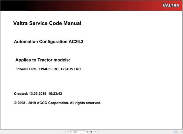 Valtra Automation Configuration AC26.3 Service Code Manual