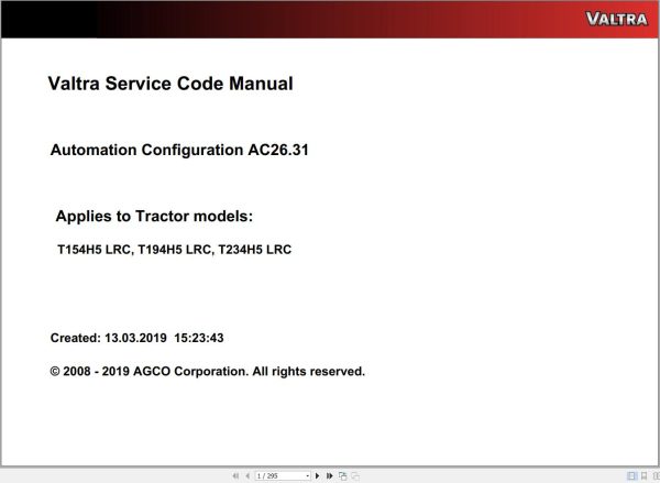 Valtra Automation Configuration AC26.31 Service Code Manual