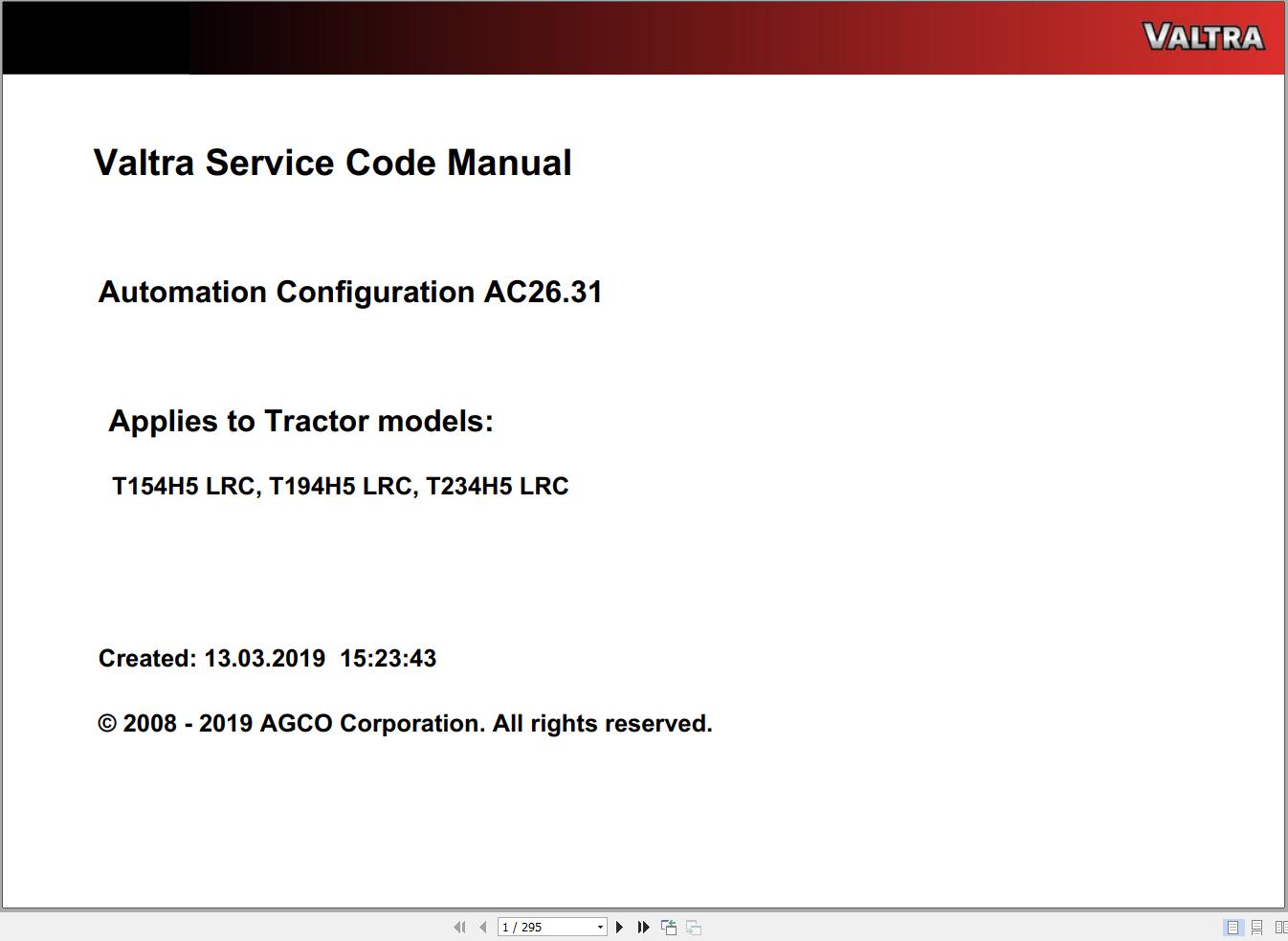Valtra Automation Configuration AC26.31 Service Code Manual