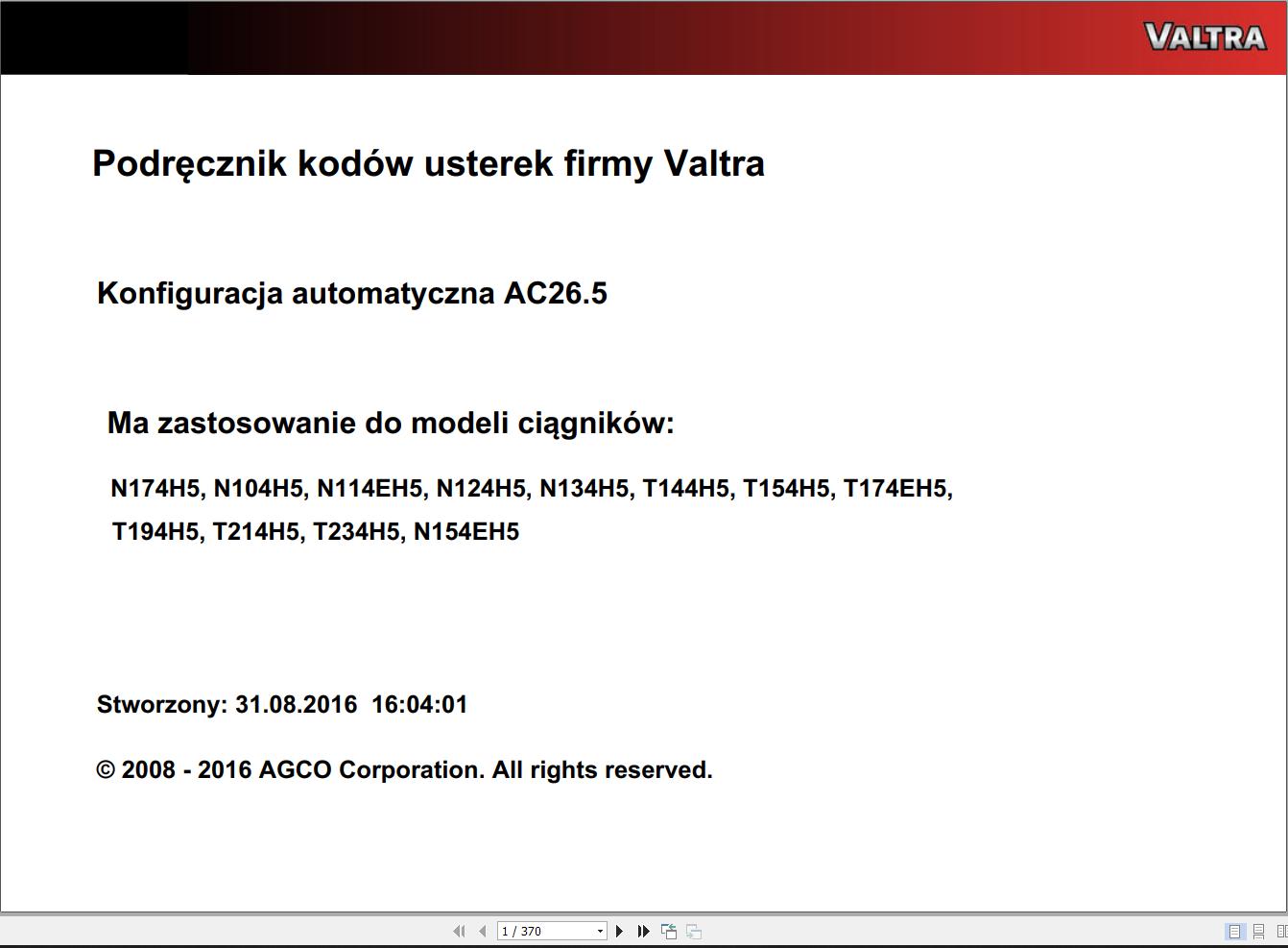 Valtra Automation Configuration AC26.5 Service Code Manual PL