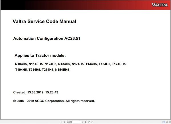 Valtra Automation Configuration AC26.51 Service Code Manual