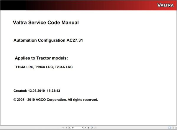 Valtra Automation Configuration AC27.31 Service Code Manual