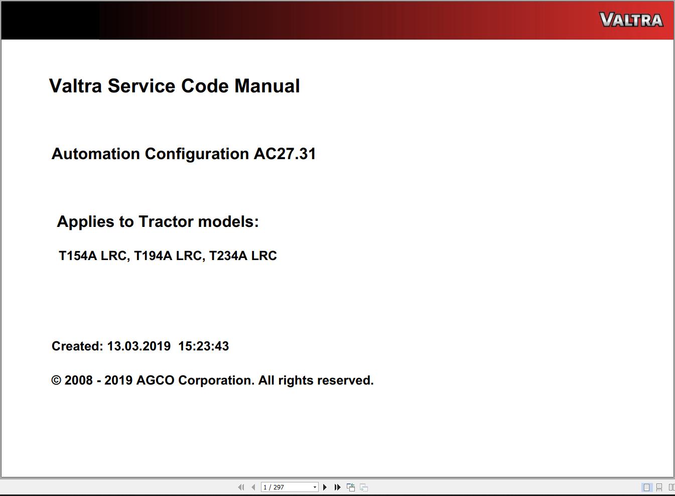 Valtra Automation Configuration AC27.31 Service Code Manual