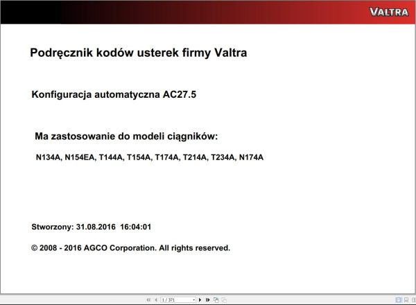 Valtra Automation Configuration AC27.5 Service Code Manual PL