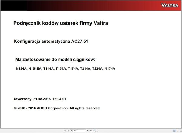 Valtra Automation Configuration AC27.51 Service Code Manual PL