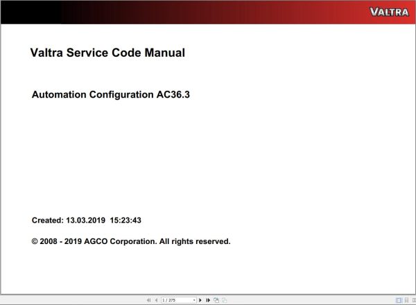 Valtra Automation Configuration AC36.3 Service Code Manual