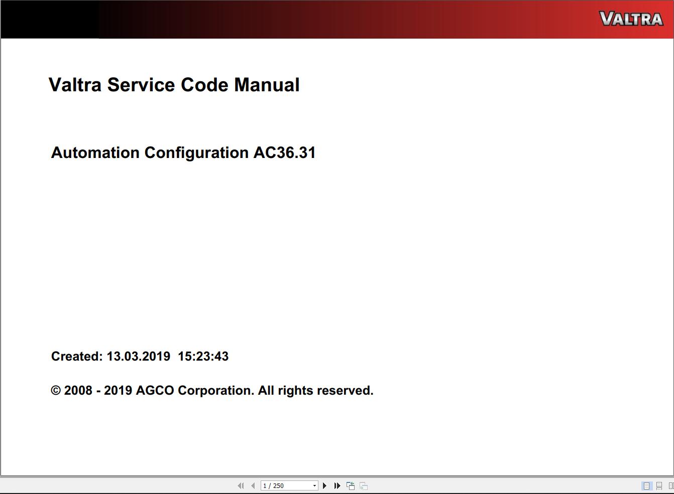 Valtra Automation Configuration AC36.31 Service Code Manual