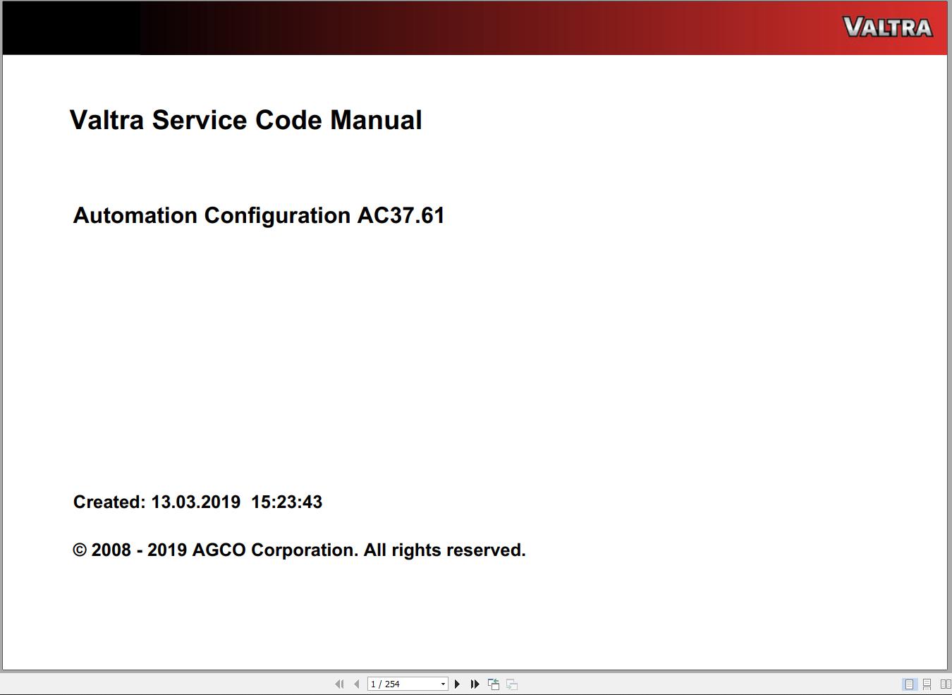 Valtra Automation Configuration AC37.61 Service Code Manual
