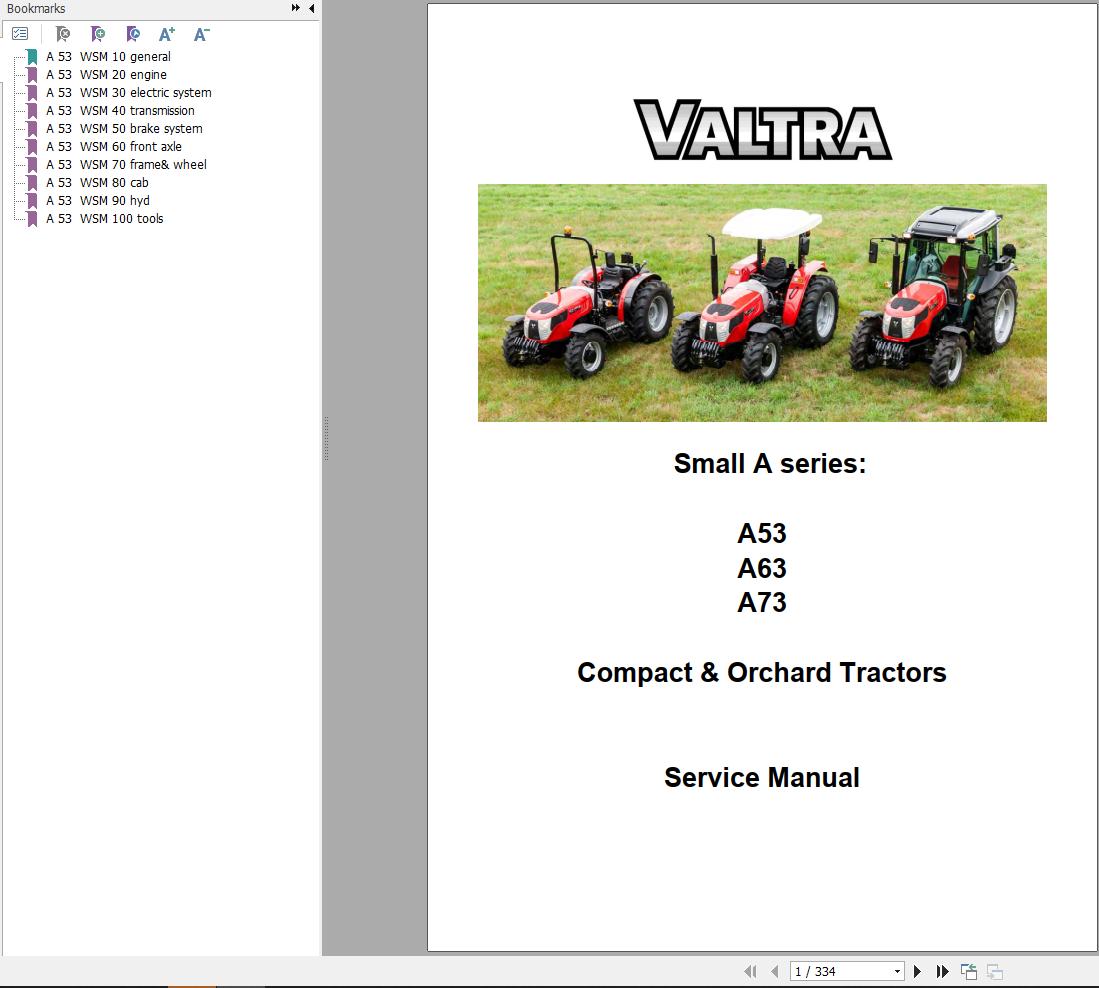 Valtra Compact Orchard Tractors A53 A63 A73 Service Manual
