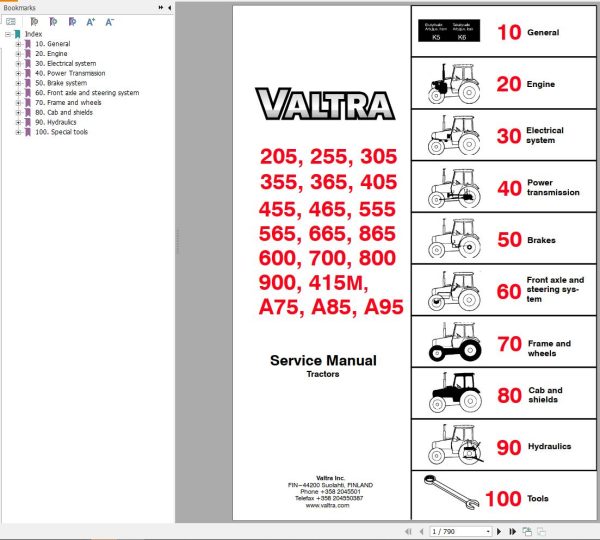 Valtra Tractor 205 to A95 Service Manual 39200212