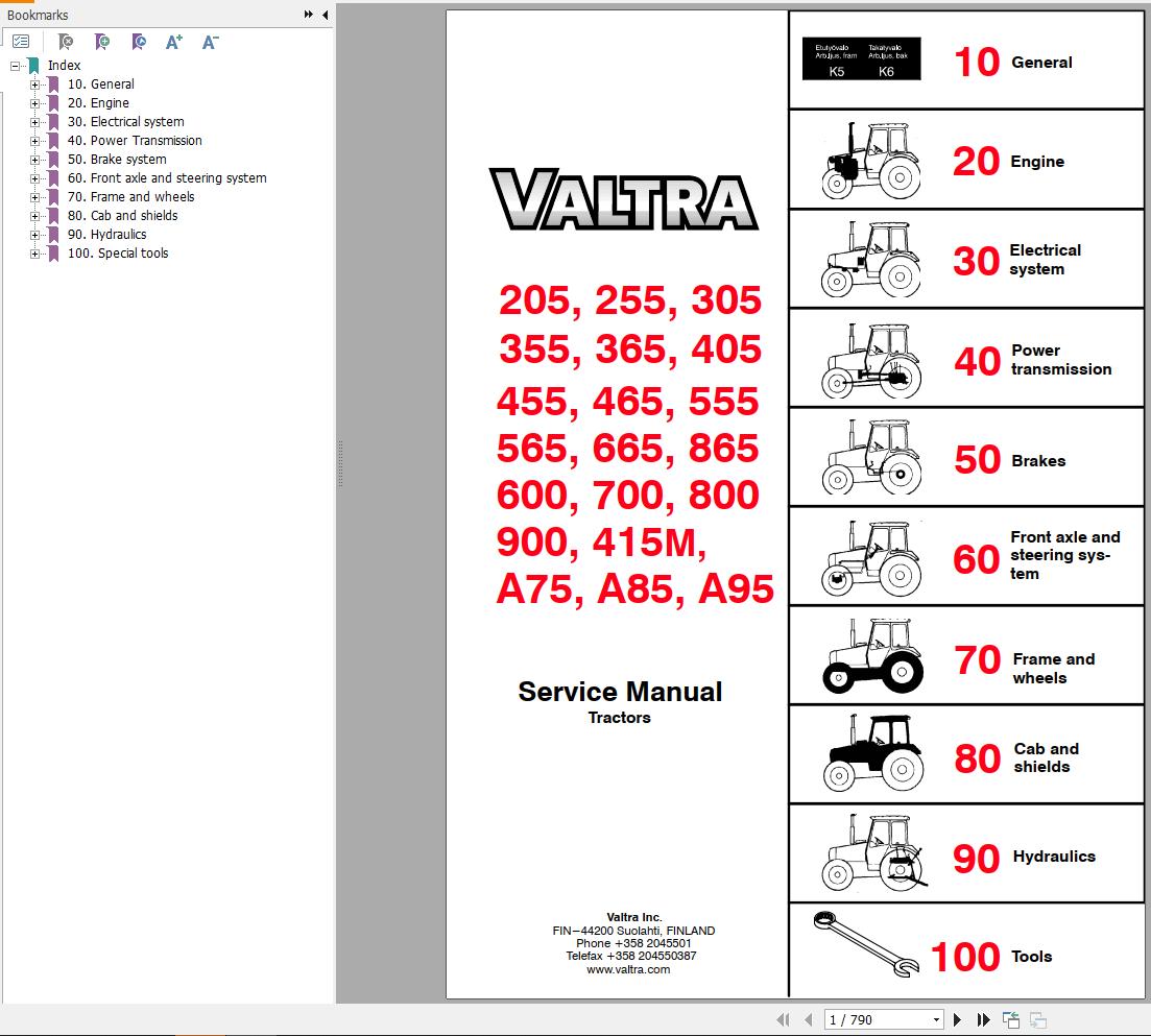 Valtra Tractor 205 to A95 Service Manual 39200212