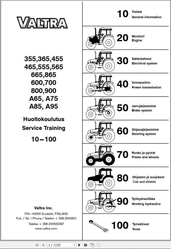 Valtra Tractor 355 to A95 Service Training EN FI