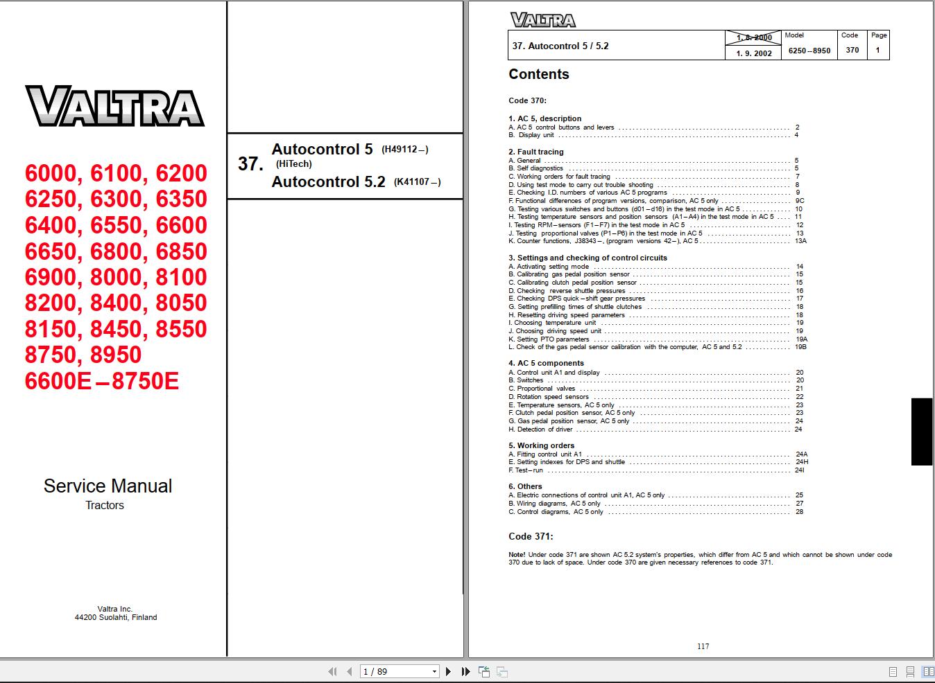Valtra Tractor 6000 to 8750E Service Manual