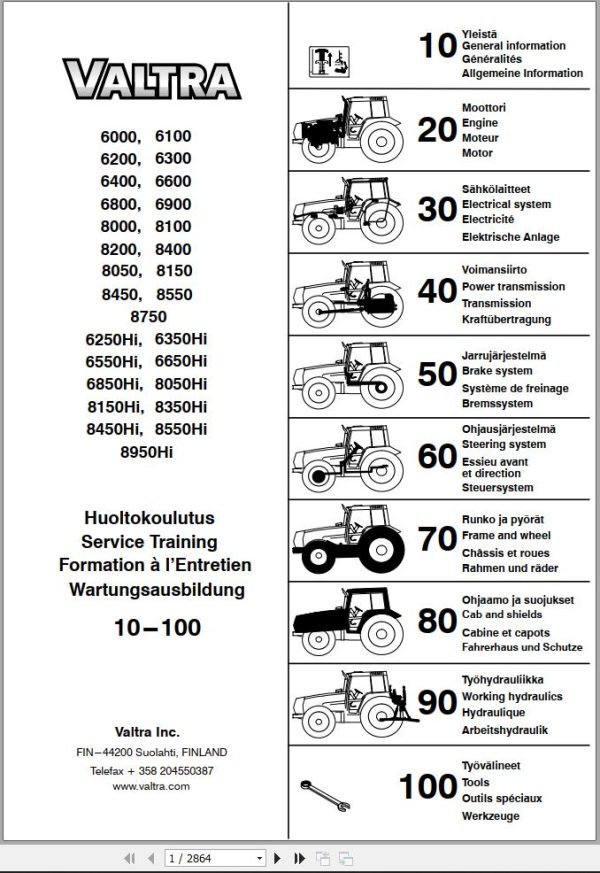 Valtra Tractor 6000 to 8950Hi Service Training EN FI FR DE