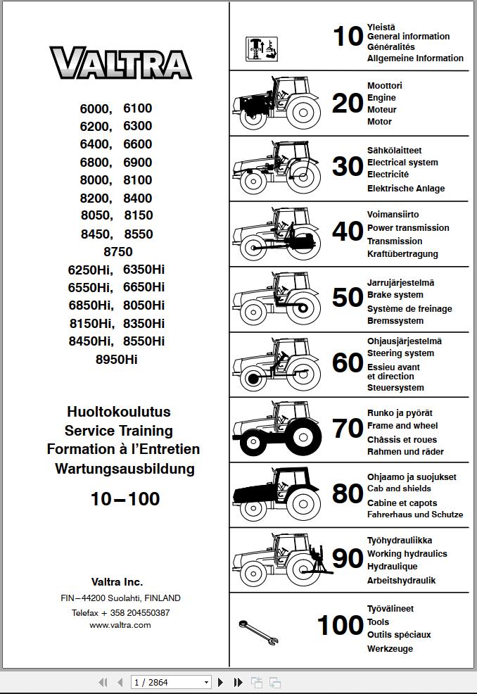 Valtra Tractor 6000 to 8950Hi Service Training EN FI FR DE