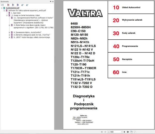 Valtra Tractor 6400 to T202D Diagnostics and Programming Manual PL