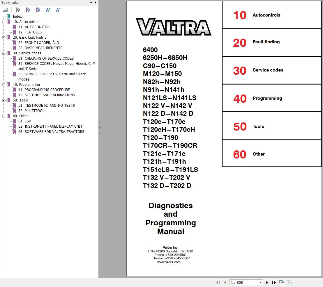 Valtra Tractor 6400 to T202D Diagnostics and Programming Manual