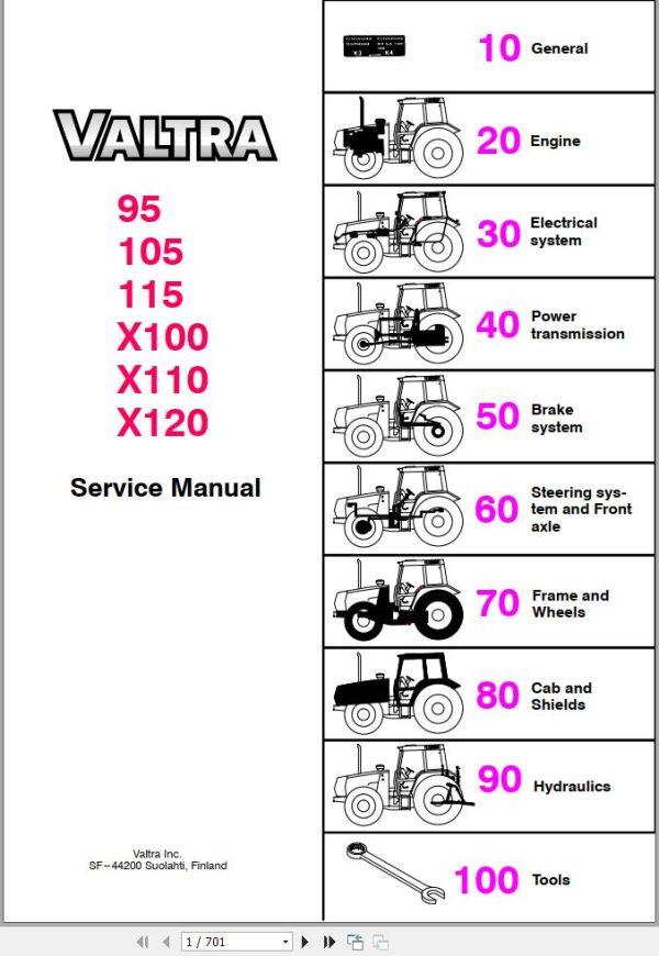 Valtra Tractor 95 105 115 X100 X110 X120 Service Manual