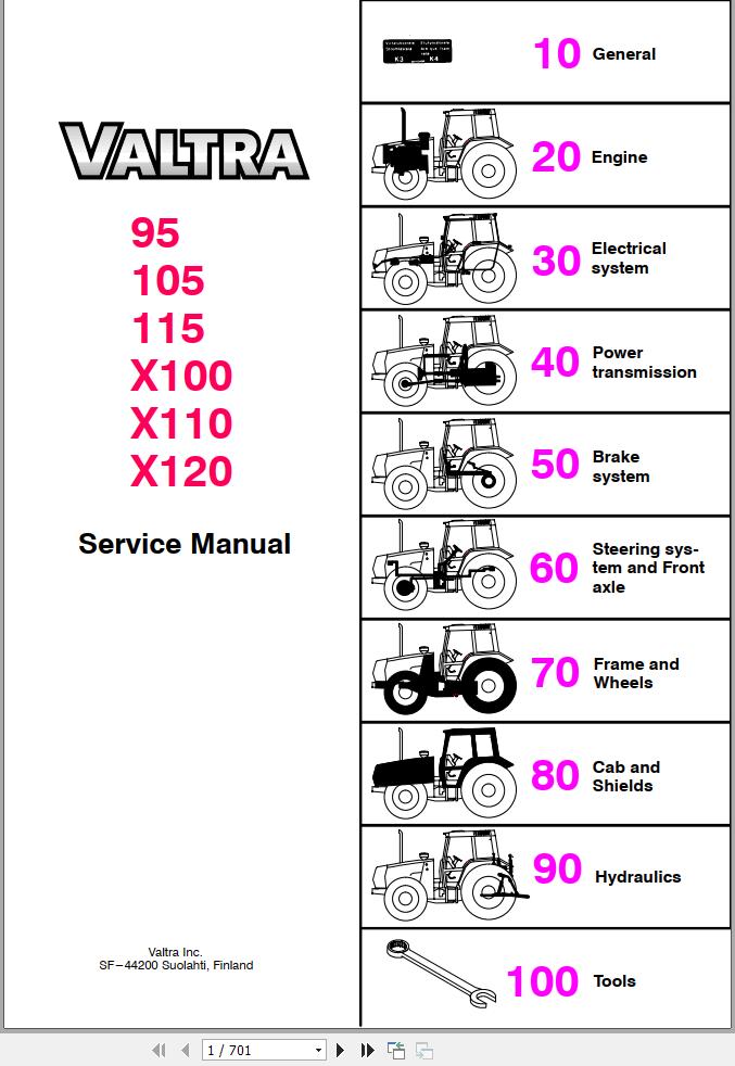 Valtra Tractor 95 105 115 X100 X110 X120 Service Manual
