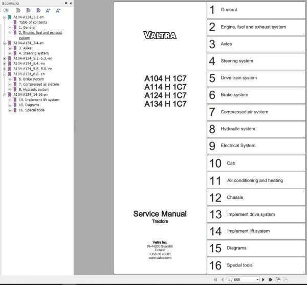 Valtra Tractor A104H1C7 to A134H1C7 Service Manual