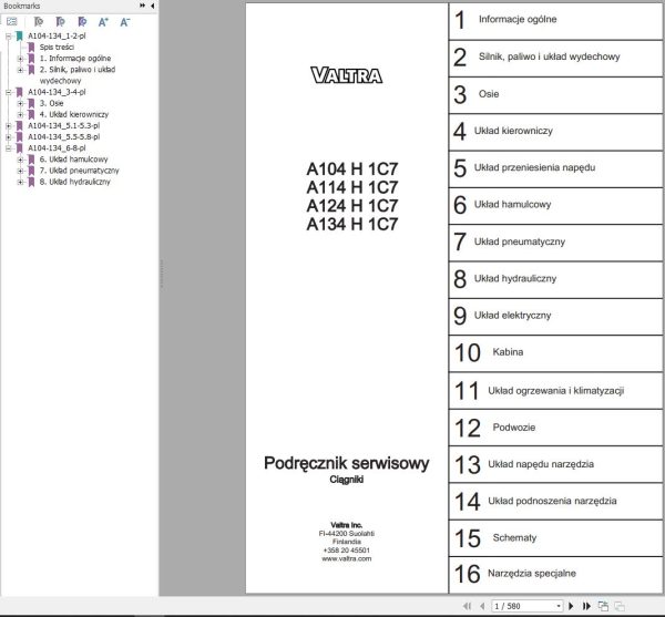 Valtra Tractor A104H1C7 to A134H1C7 Service Manual PL