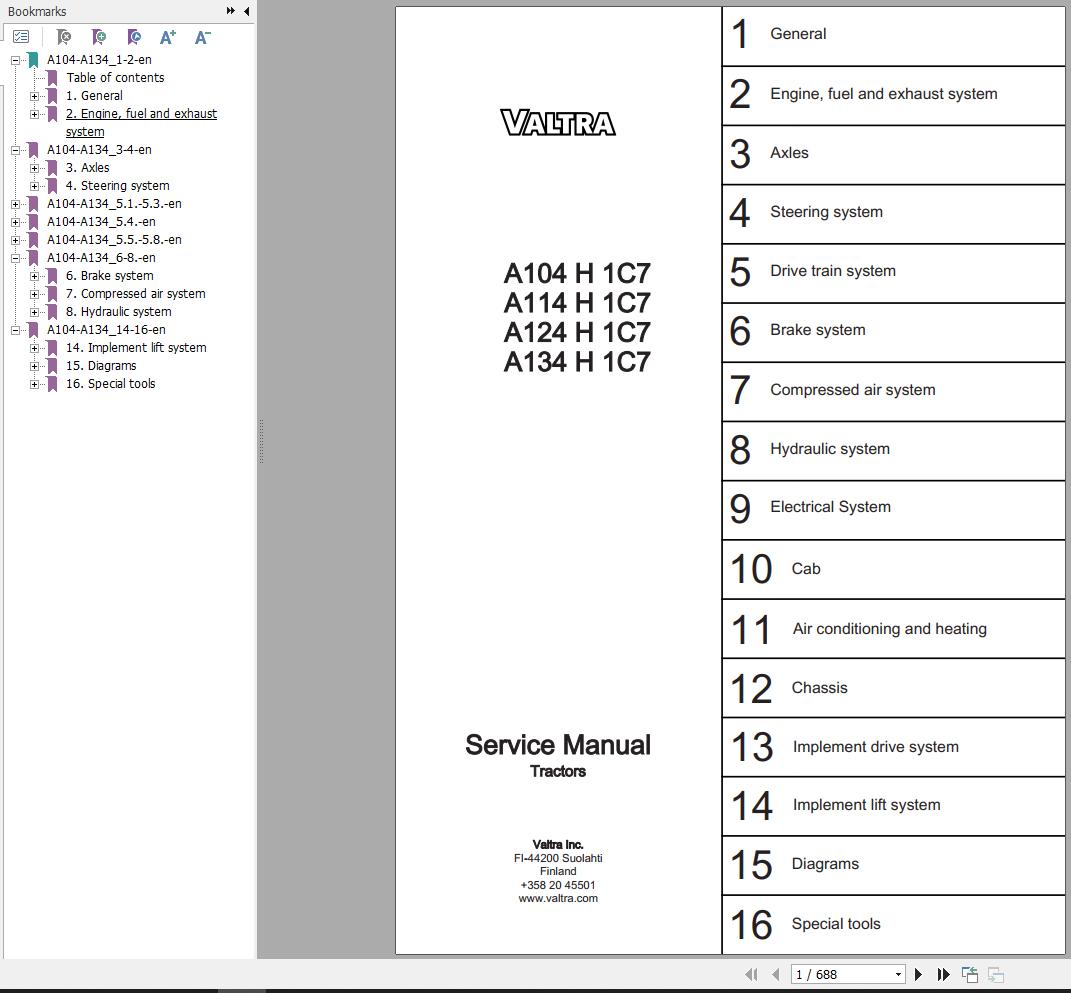 Valtra Tractor A104H1C7 to A134H1C7 Service Manual