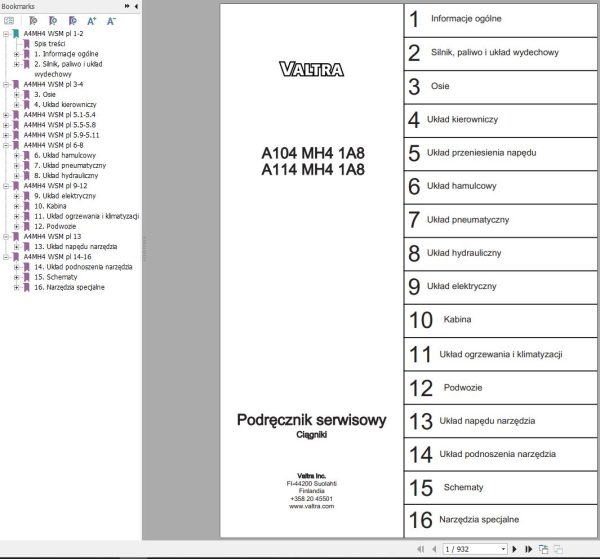 Valtra Tractor A104MH41A8 A114MH41A8 Service Manual PL
