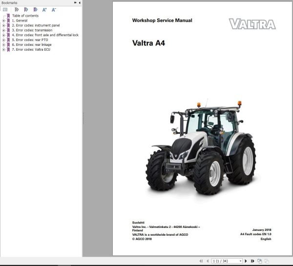 Valtra Tractor A4 Error Code Workshop Service Manual