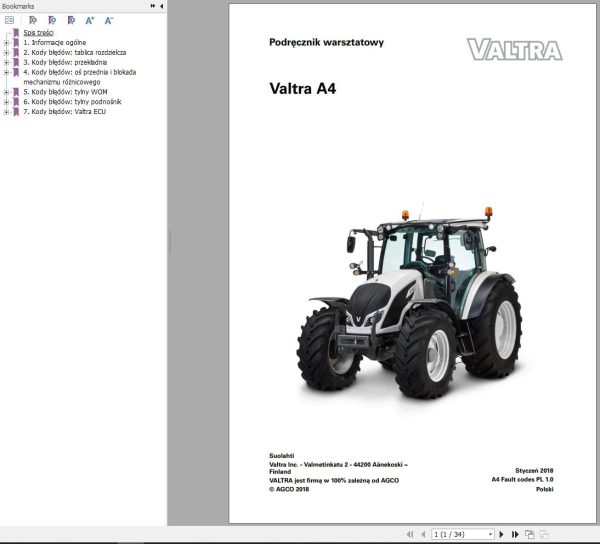 Valtra Tractor A4 Error Code Workshop Service Manual PL