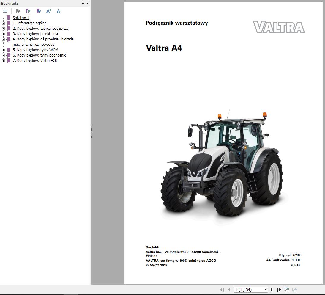 Valtra Tractor A4 Error Code Workshop Service Manual PL