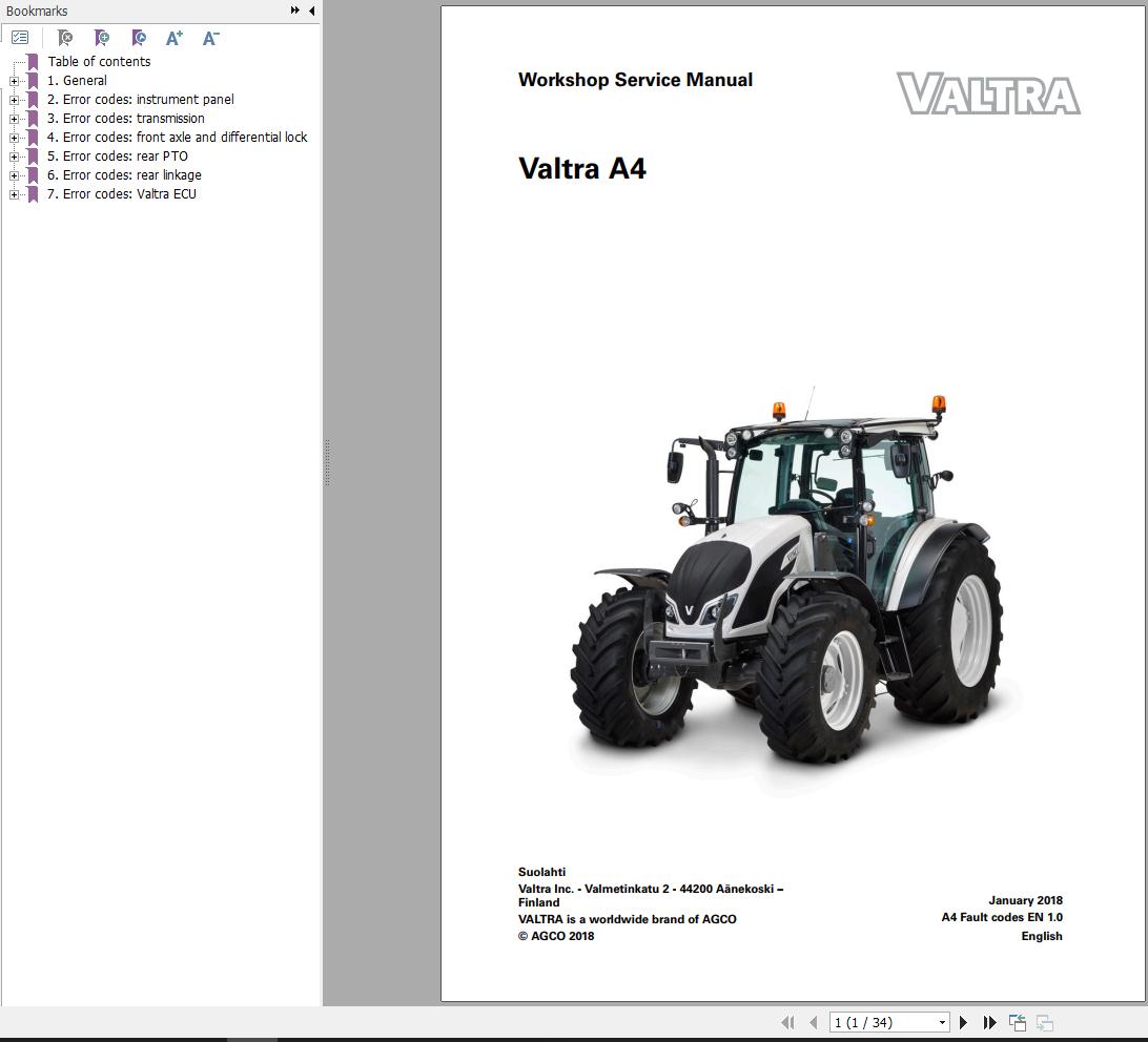 Valtra Tractor A4 Error Code Workshop Service Manual