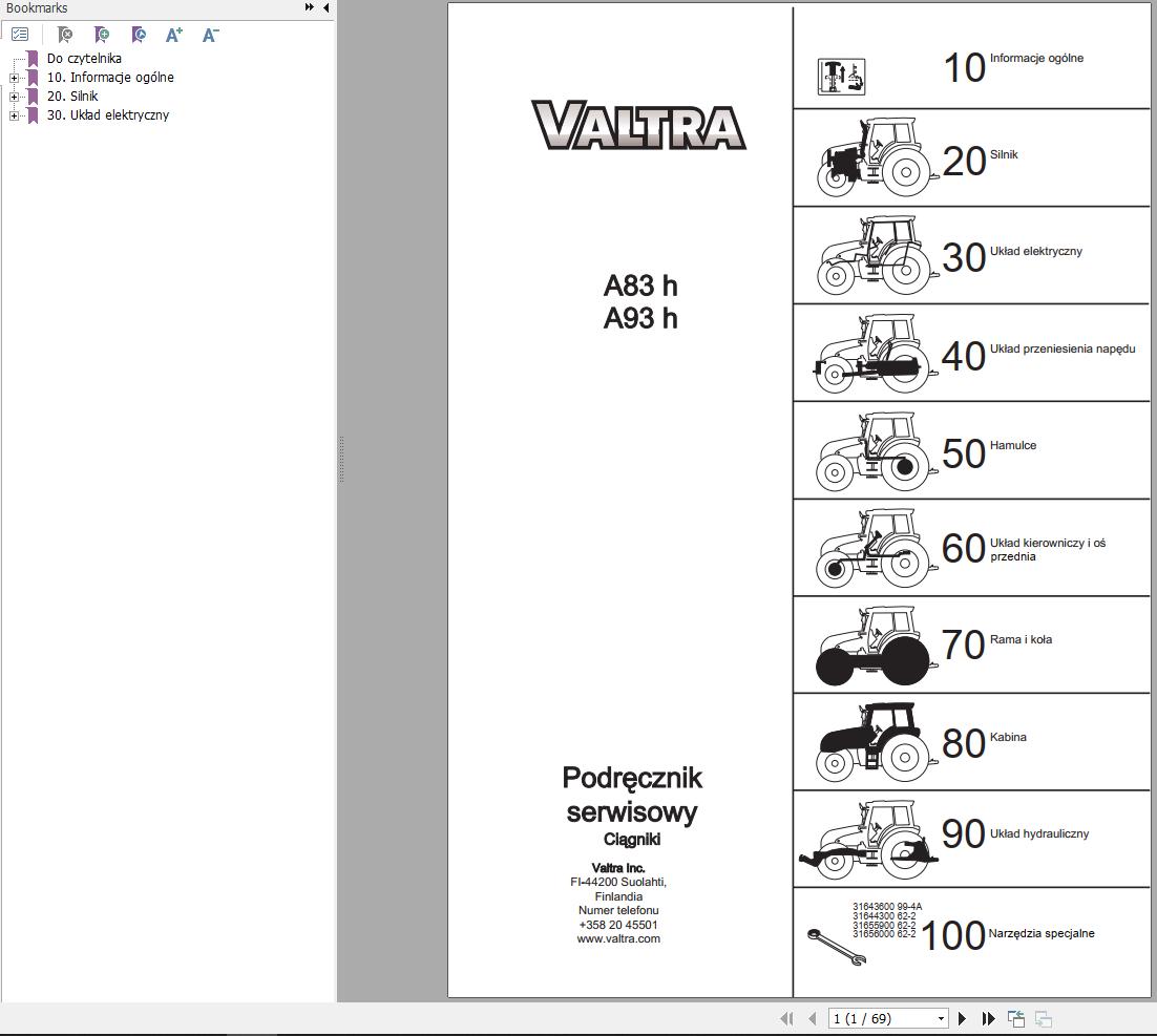 Valtra Tractor A83h A93h Service Manual 39281301 PL