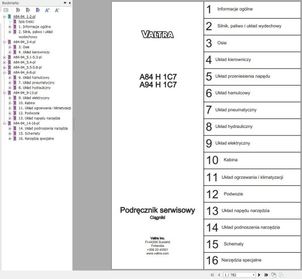 Valtra Tractor A84H1C7 A94H1C7 Service Manual PL