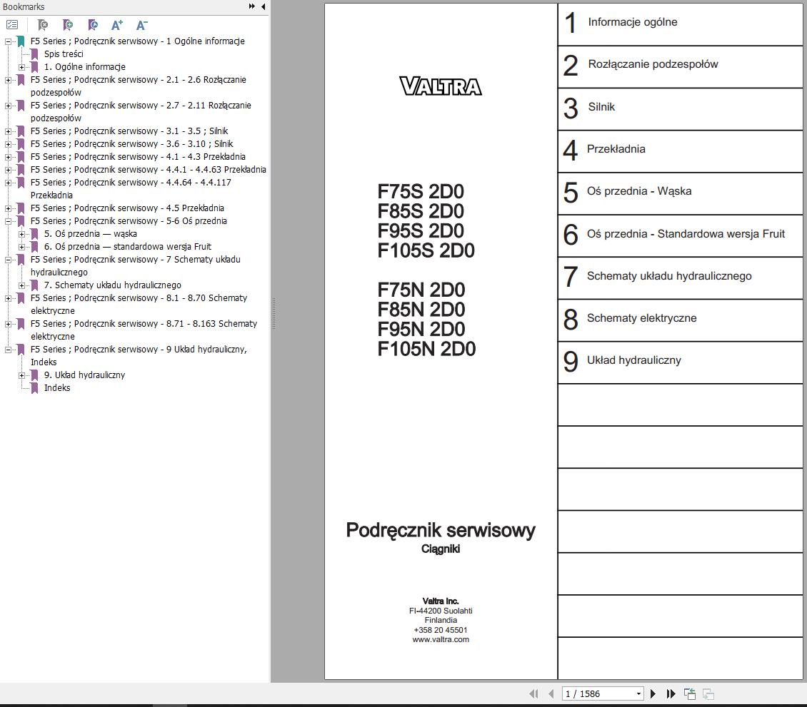 Valtra Tractor F75S2D0 to F105N2D0 Service Manual PL