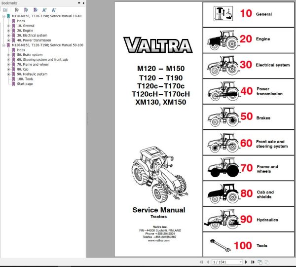 Valtra Tractor M120 to XM150 Service Manual