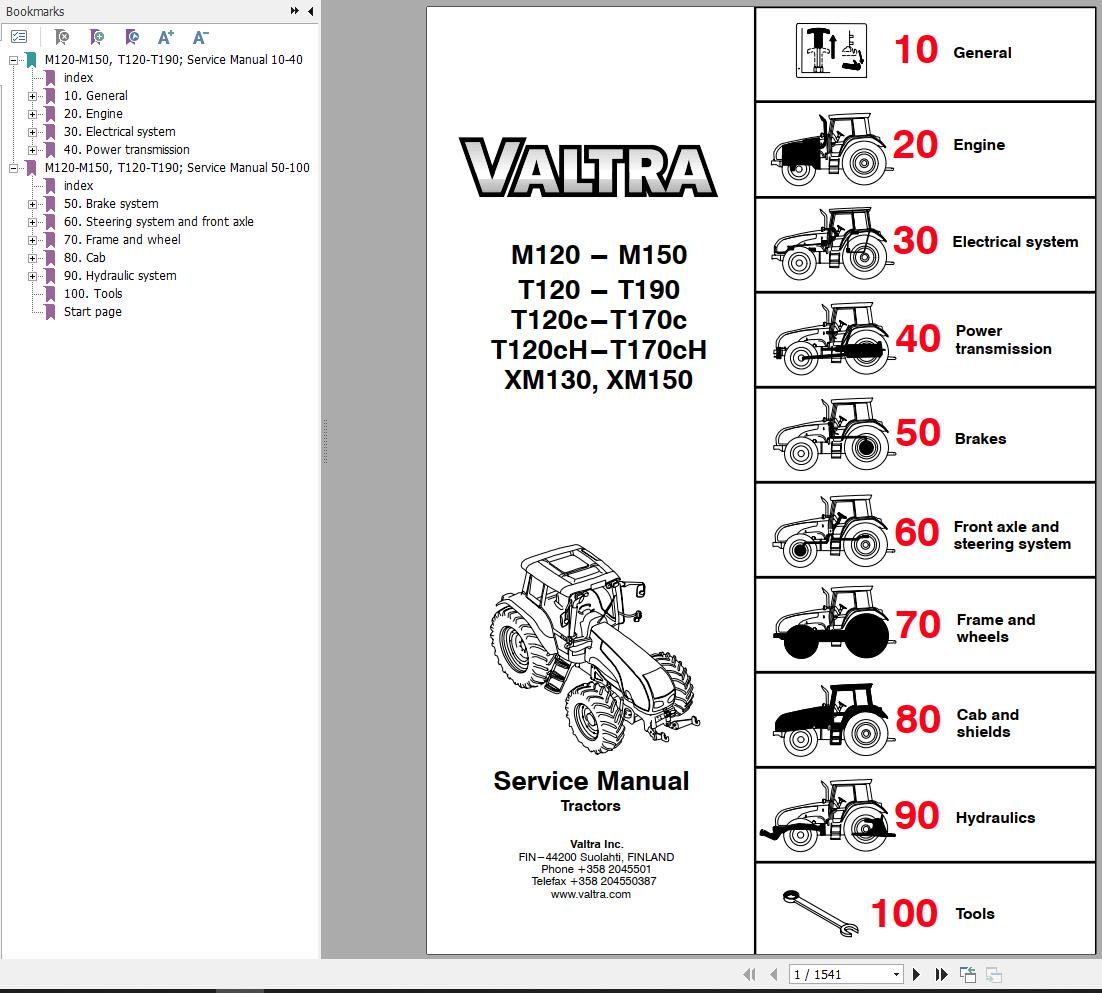 Valtra Tractor M120 to XM150 Service Manual