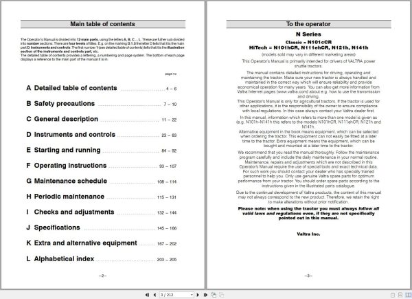 Valtra Tractor N101cCR to N141h Operators Manual 39856212