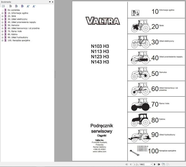 Valtra Tractor N103H3 N113H3 N123H3 N143H3 Service Manual PL