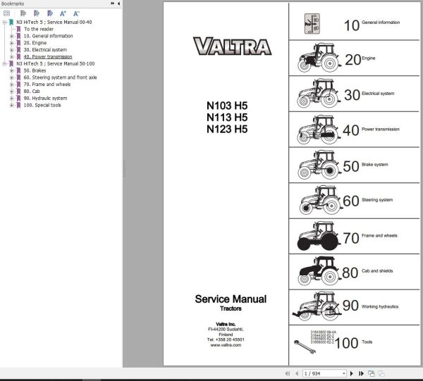 Valtra Tractor N103H5 N113H5 N123H5 Service Manual