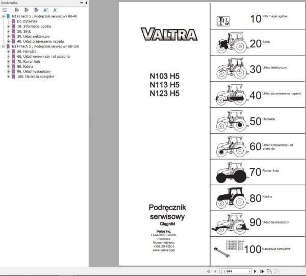 Valtra Tractor N103H5 N113H5 N123H5 Service Manual PL